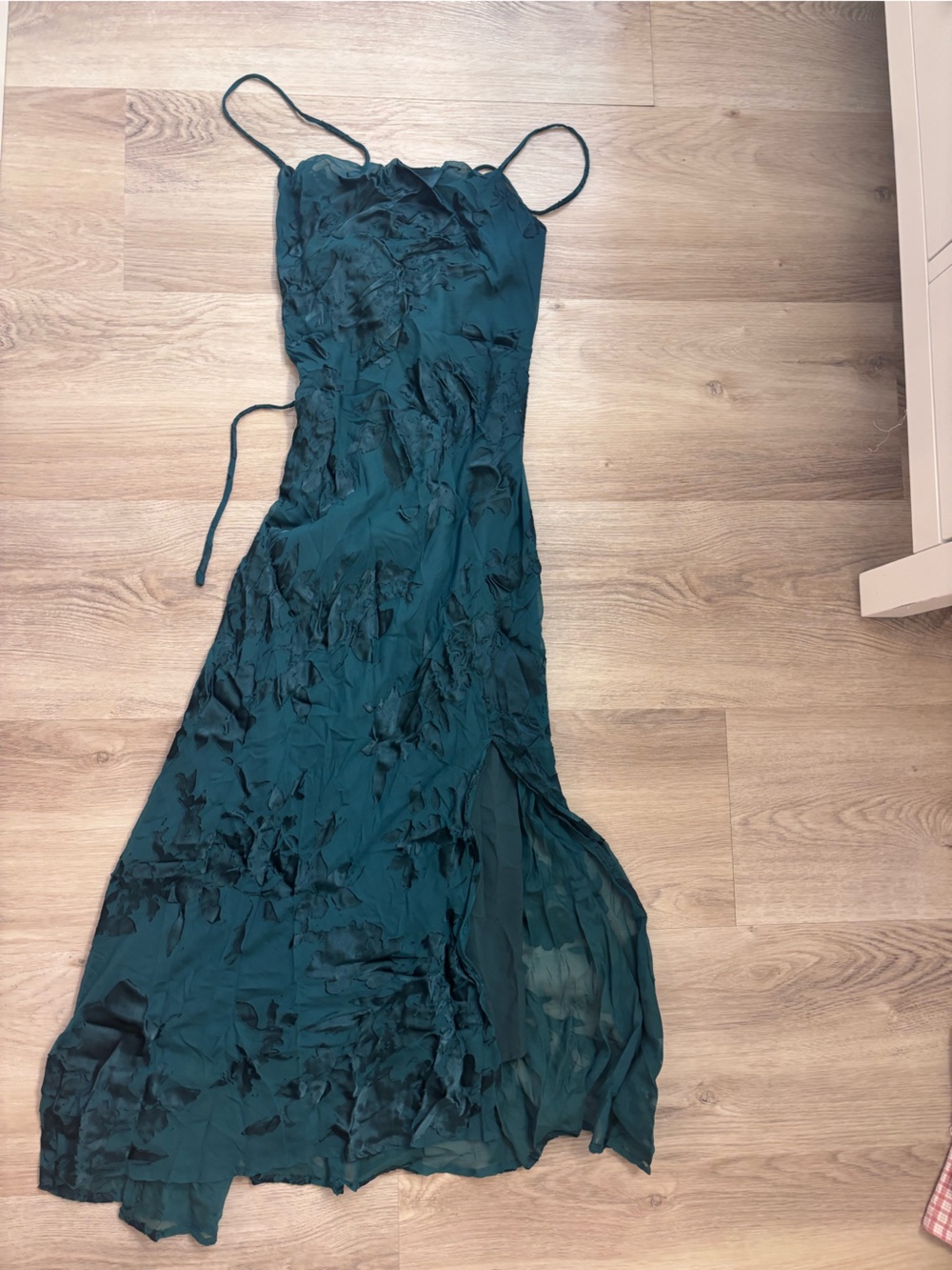 Astr Teal Green Floral-Texture Maxi Slip Dress